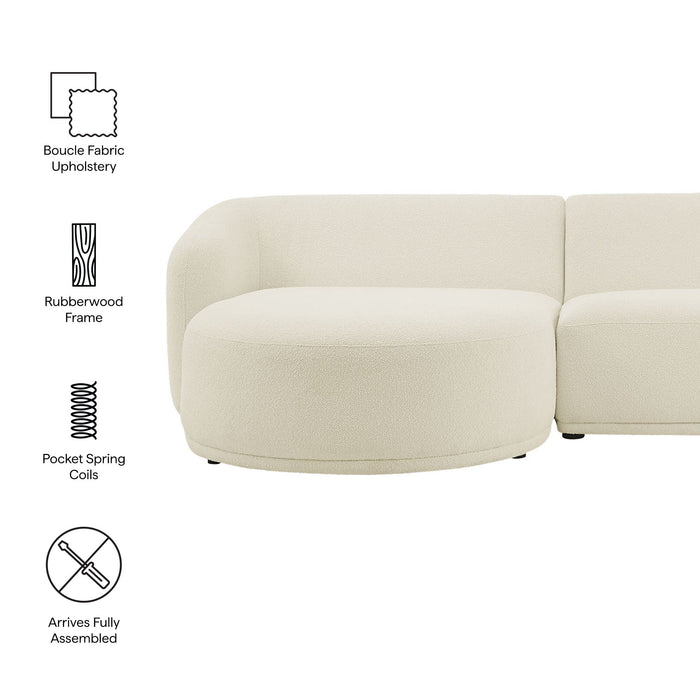 Monica 2 Piece Left Facing Boucle Fabric Modular Sofa with Chaise Cream