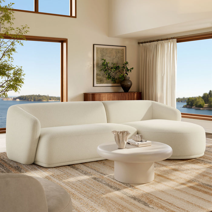 Monica 2 Piece Right Facing Boucle Fabric Modular Sofa with Chaise Cream