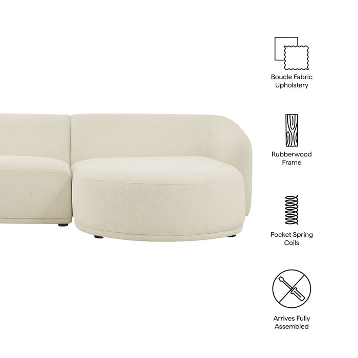Monica 2 Piece Right Facing Boucle Fabric Modular Sofa with Chaise Cream