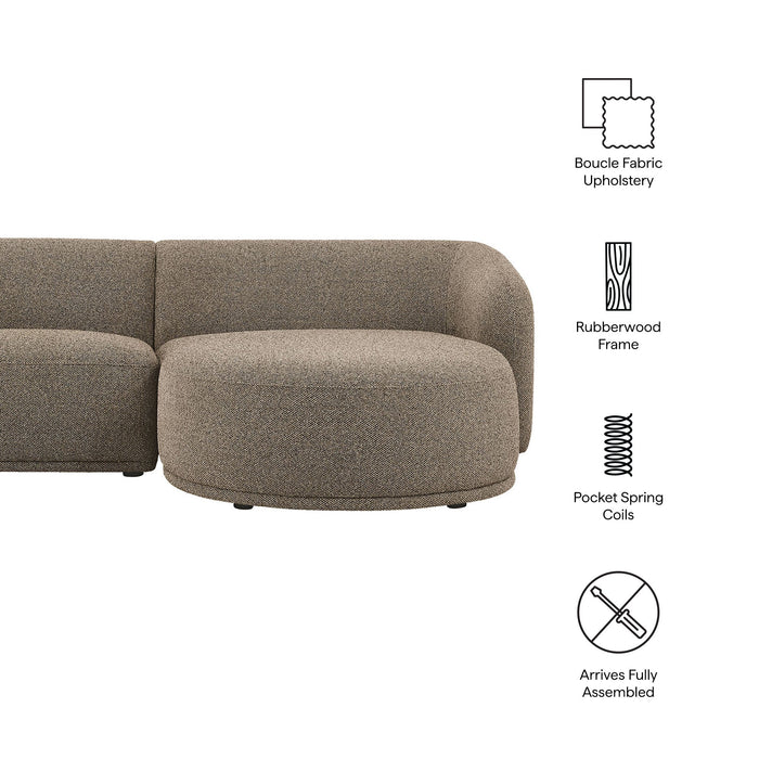 Monica 2 Piece Right Facing Boucle Fabric Modular Sofa with Chaise Earth