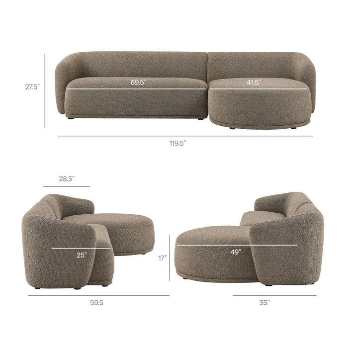 Monica 2 Piece Right Facing Boucle Fabric Modular Sofa with Chaise Earth