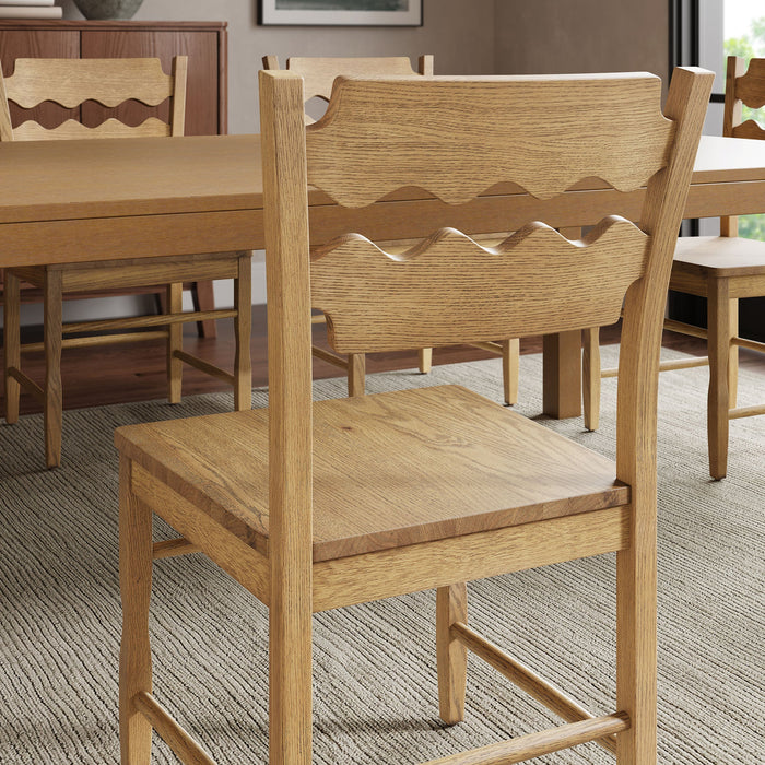 Jax Oak Wood Dining Chair With Wavy Razor Back Weathered Oak