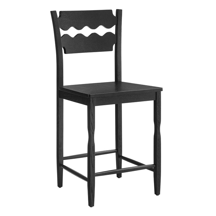 Jax Oak Wood Counter Stool With Wavy Razor Back Black