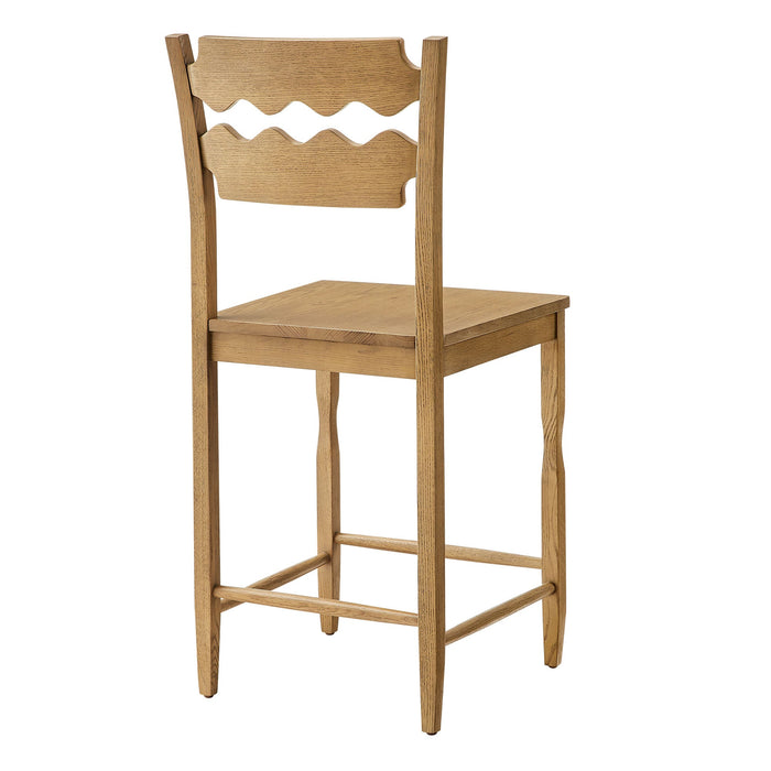 Jax Oak Wood Counter Stool With Wavy Razor Back Weathered Oak