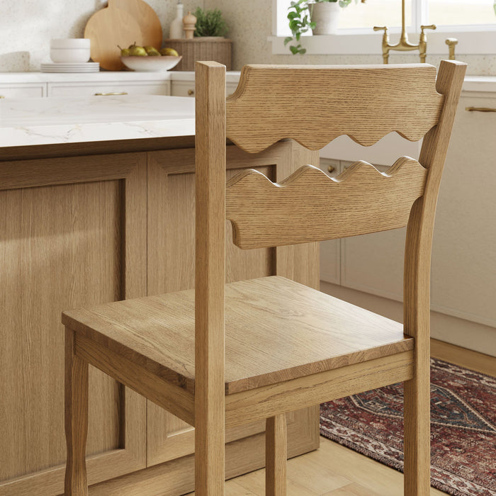 Jax Oak Wood Counter Stool With Wavy Razor Back Weathered Oak