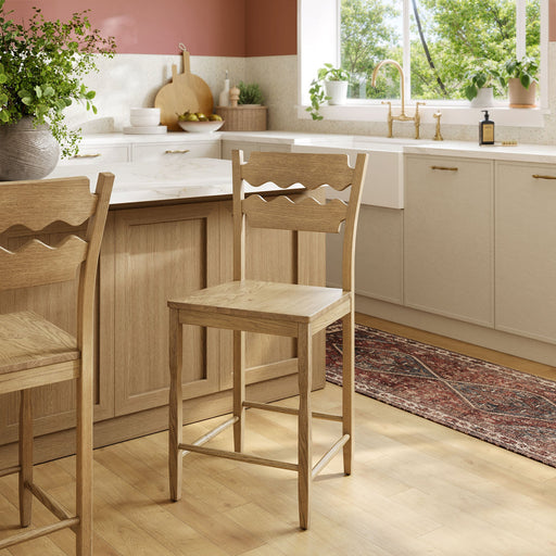 Jax Oak Wood Counter Stool With Wavy Razor Back Weathered Oak