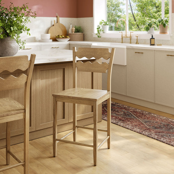 Jax Oak Wood Counter Stool With Wavy Razor Back Weathered Oak