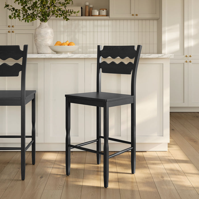 Jax Oak Wood Bar Stool With Wavy Razor Back Black