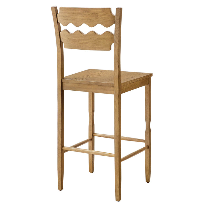 Jax Oak Wood Bar Stool With Wavy Razor Back Weathered Oak