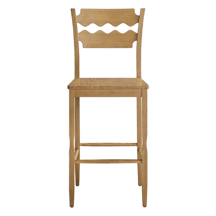 Jax Oak Wood Bar Stool With Wavy Razor Back Weathered Oak