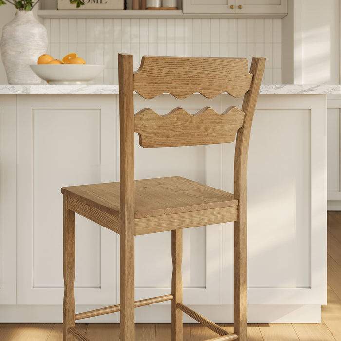 Jax Oak Wood Bar Stool With Wavy Razor Back Weathered Oak