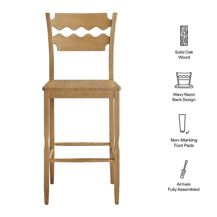 Jax Oak Wood Bar Stool With Wavy Razor Back Weathered Oak