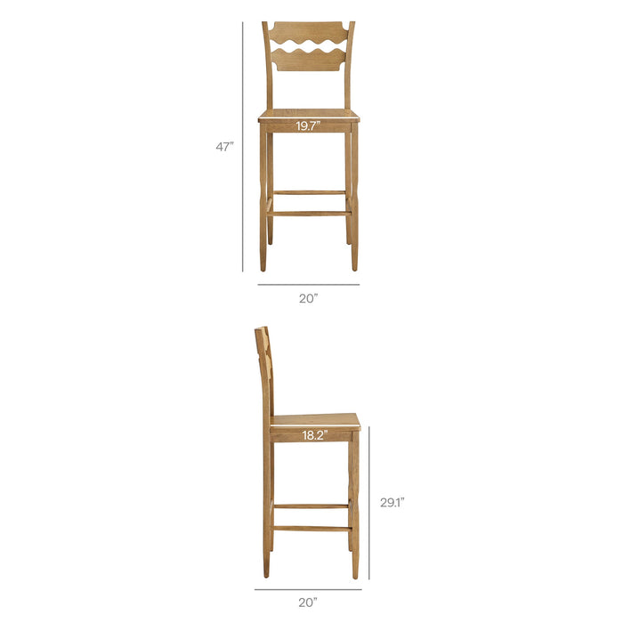 Jax Oak Wood Bar Stool With Wavy Razor Back Weathered Oak