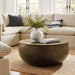 Modway Tobin 35 Inch Hammered Metal Round Drum Coffee Table in Antique Brass - lifestyle view