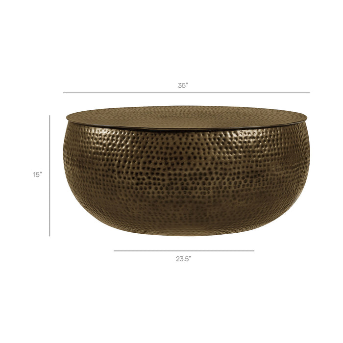 Modway Tobin 35 Inch Hammered Metal Round Drum Coffee Table in Antique Brass - dimensions and specifications 7