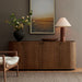 Aven 71.5 Inch Oval Chiseled Wood Sideboard Buffet Cabinet with Hammered Effect Walnut