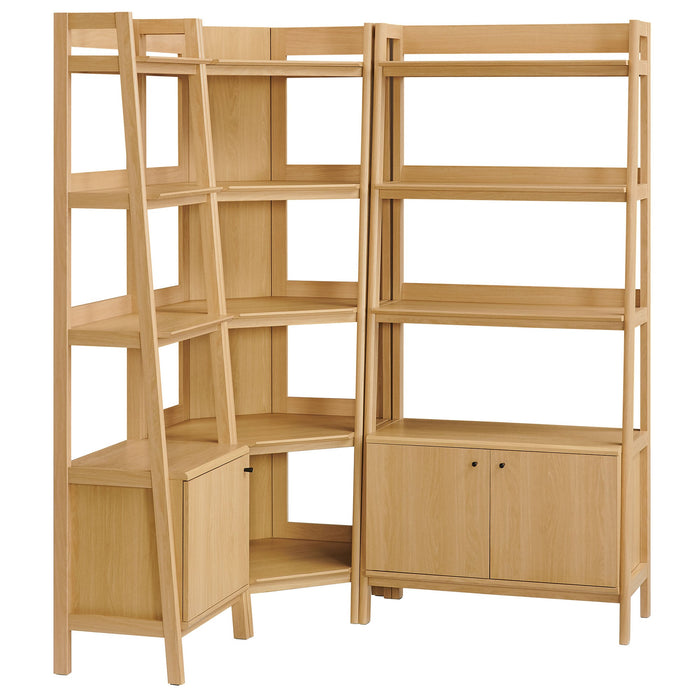 Bixby 3 Piece Corner Bookshelf Set With Wide and Narrow Bookshelves Oak