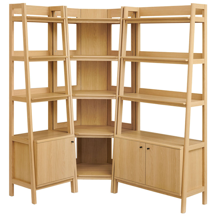 Bixby 3 Piece Corner Bookshelf Set With Wide and Narrow Bookshelves Oak