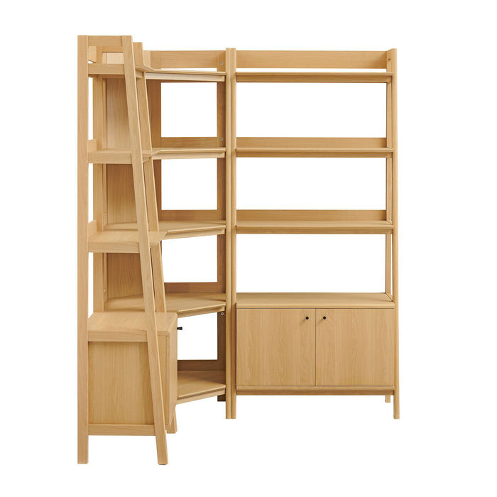 Bixby 3 Piece Corner Bookshelf Set With Wide and Narrow Bookshelves Oak