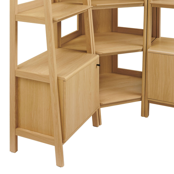 Bixby 3 Piece Corner Bookshelf Set With Wide and Narrow Bookshelves Oak