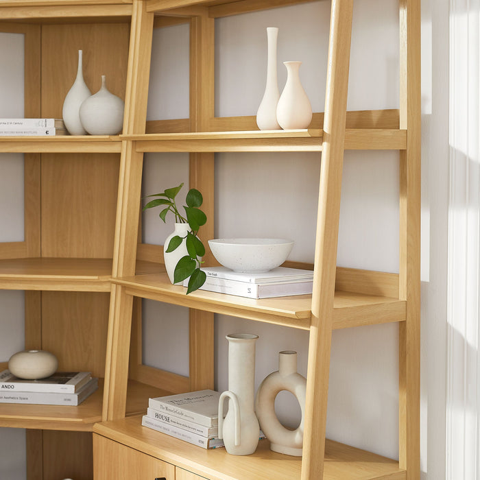 Bixby 3 Piece Corner Bookshelf Set With Wide and Narrow Bookshelves Oak