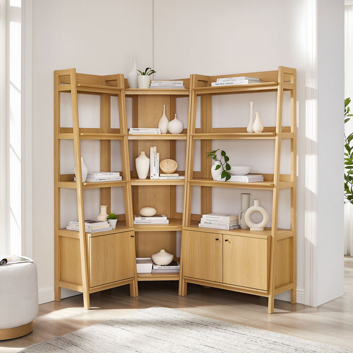 Bixby 3 Piece Corner Bookshelf Set With Wide and Narrow Bookshelves Oak