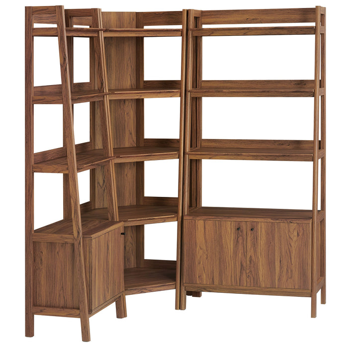 Bixby 3 Piece Corner Bookshelf Set With Wide and Narrow Bookshelves Walnut