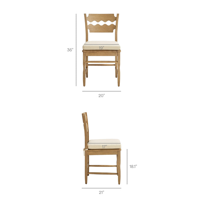 Jax Oak Wood Dining Chair With Wavy Razor Back and Cushion Weathered Oak Linen