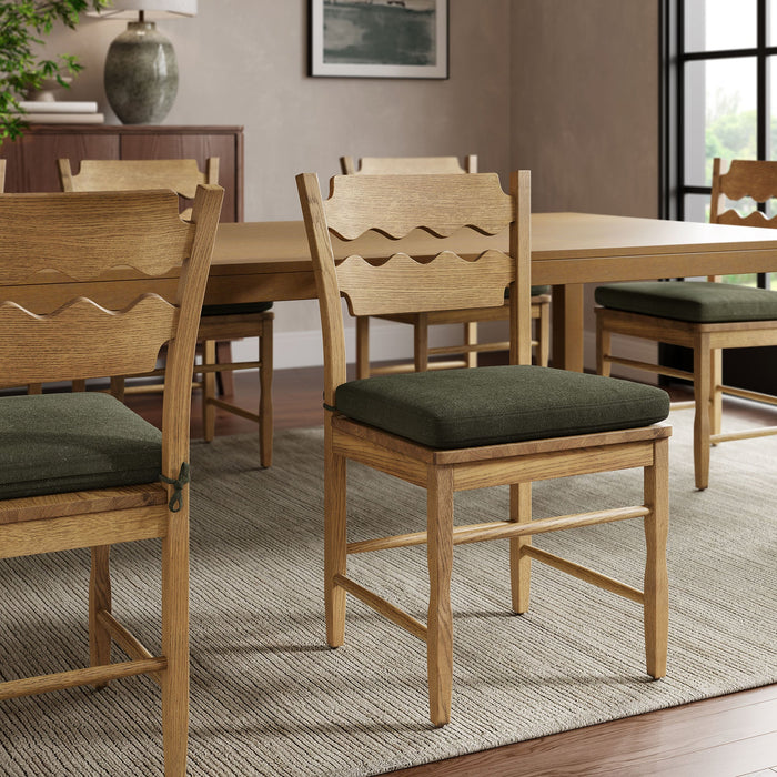 Jax Oak Wood Dining Chair With Wavy Razor Back and Cushion Weathered Oak Sage