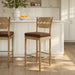 Jax Oak Wood Bar Stool With Wavy Razor Back and Cushion Weathered Oak Cocoa