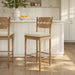 Jax Oak Wood Bar Stool With Wavy Razor Back and Cushion Weathered Oak Linen