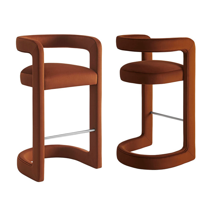 Winslow Performance Velvet Bar Stool Set of 2 Rust