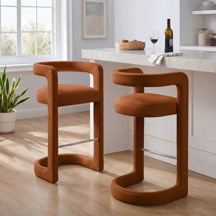 Winslow Performance Velvet Bar Stool Set of 2 Rust