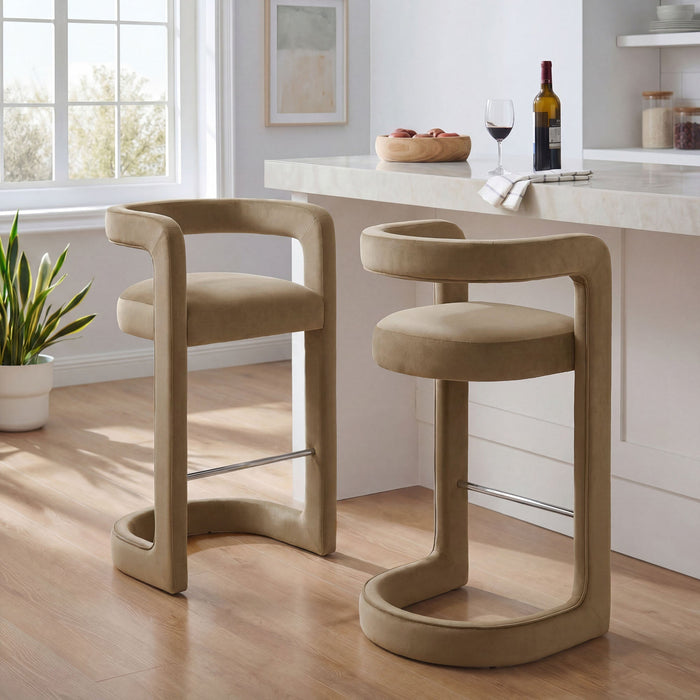 Winslow Performance Velvet Bar Stool Set of 2 Taupe