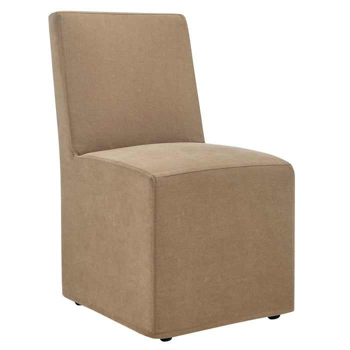 Tessera Upholstered Linen-Blend Slipcovered Dining Chair Almond