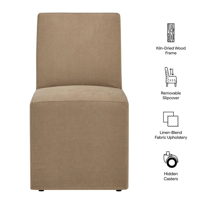 Tessera Upholstered Linen-Blend Slipcovered Dining Chair Almond