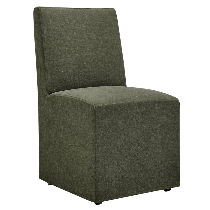 Tessera Upholstered Linen-Blend Slipcovered Dining Chair Sage