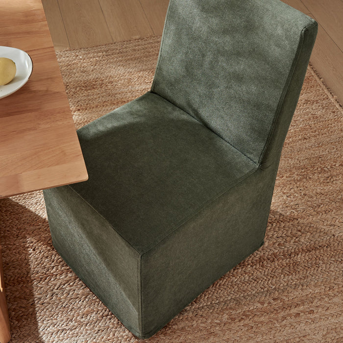 Tessera Upholstered Linen-Blend Slipcovered Dining Chair Sage