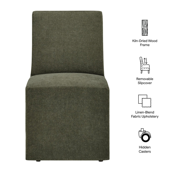 Tessera Upholstered Linen-Blend Slipcovered Dining Chair Sage