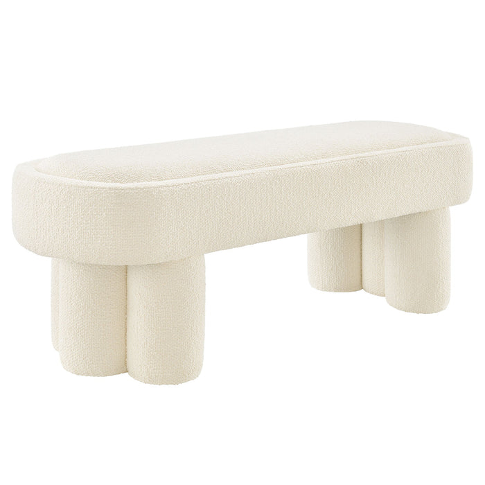Mossi 52-Inch Oval Boucle Fabric Bench Cream