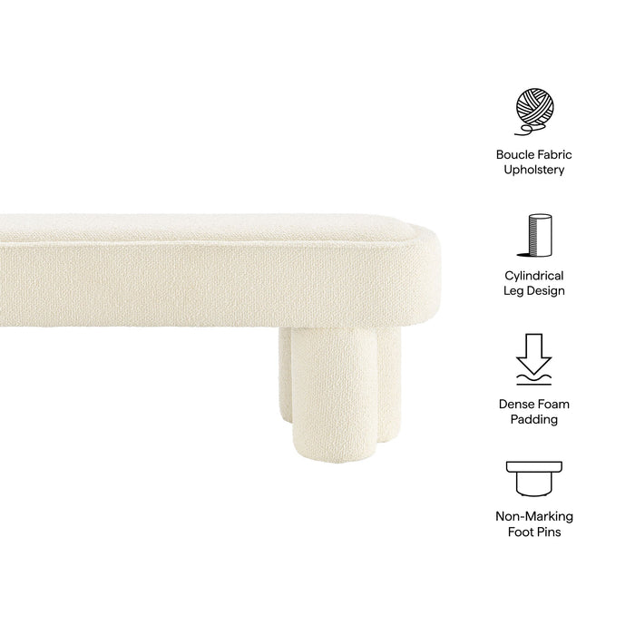 Mossi 52-Inch Oval Boucle Fabric Bench Cream