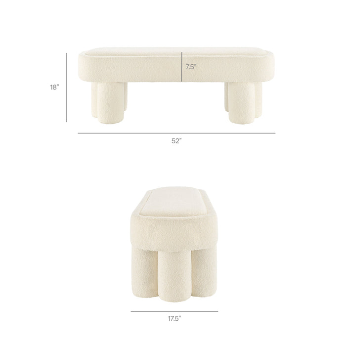 Mossi 52-Inch Oval Boucle Fabric Bench Cream