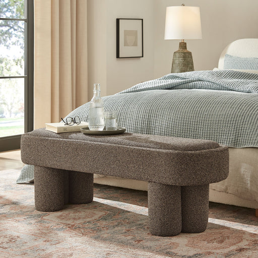 Mossi 52-Inch Oval Boucle Fabric Bench Earth