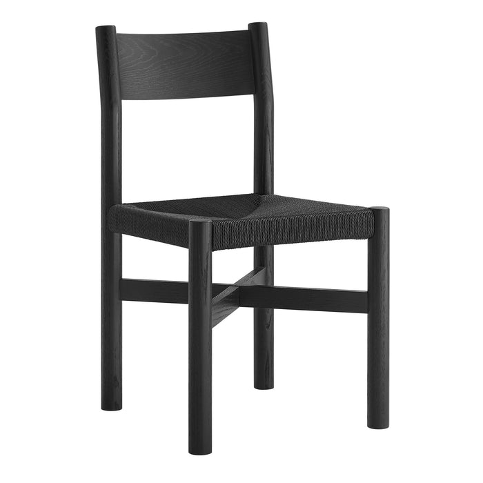 Modway Alvia Oak Wood Dining Side Chair With Woven Seat in Black - front view