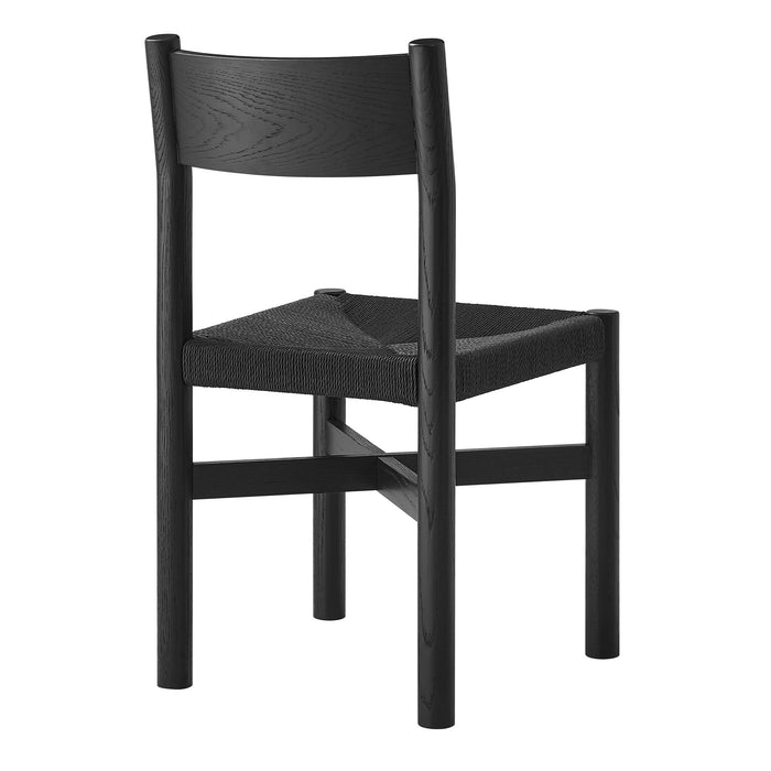 Modway Alvia Oak Wood Dining Side Chair With Woven Seat in Black - side view