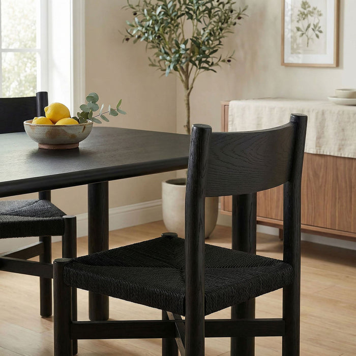 Modway Alvia Oak Wood Dining Side Chair With Woven Seat in Black - lifestyle view 12