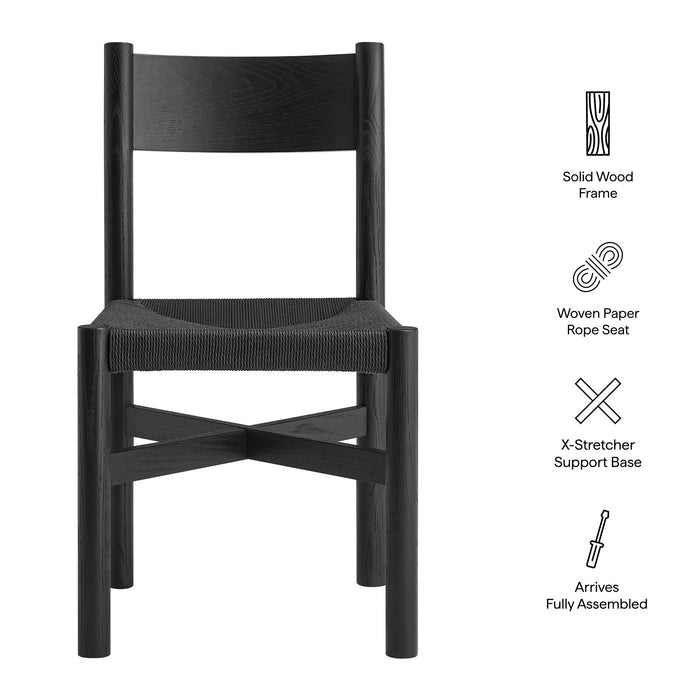 Modway Alvia Oak Wood Dining Side Chair With Woven Seat in Black - dimensions and specifications