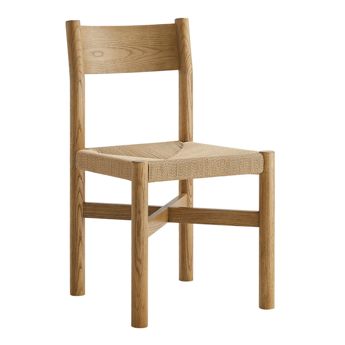Modway Alvia Oak Wood Dining Side Chair With Woven Seat in Weathered Oak - front view