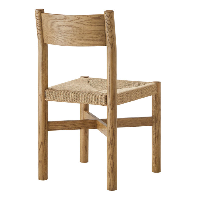 Modway Alvia Oak Wood Dining Side Chair With Woven Seat in Weathered Oak - side view