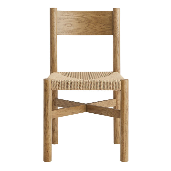 Modway Alvia Oak Wood Dining Side Chair With Woven Seat in Weathered Oak - detail view